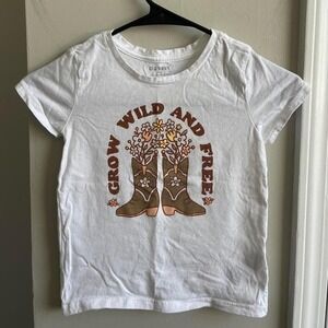 Old Navy Kids T Shirt White Grow Wild and Free Boots‎ Floral Size S 5 6